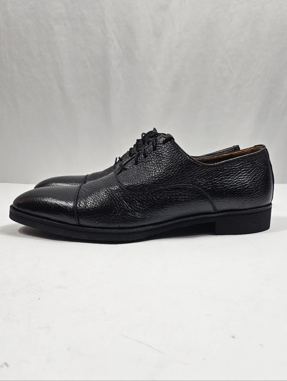 Alan Payne Bern Black Deer Skin Leather Classic Cap Toe Lace Up Oxford Shoe
